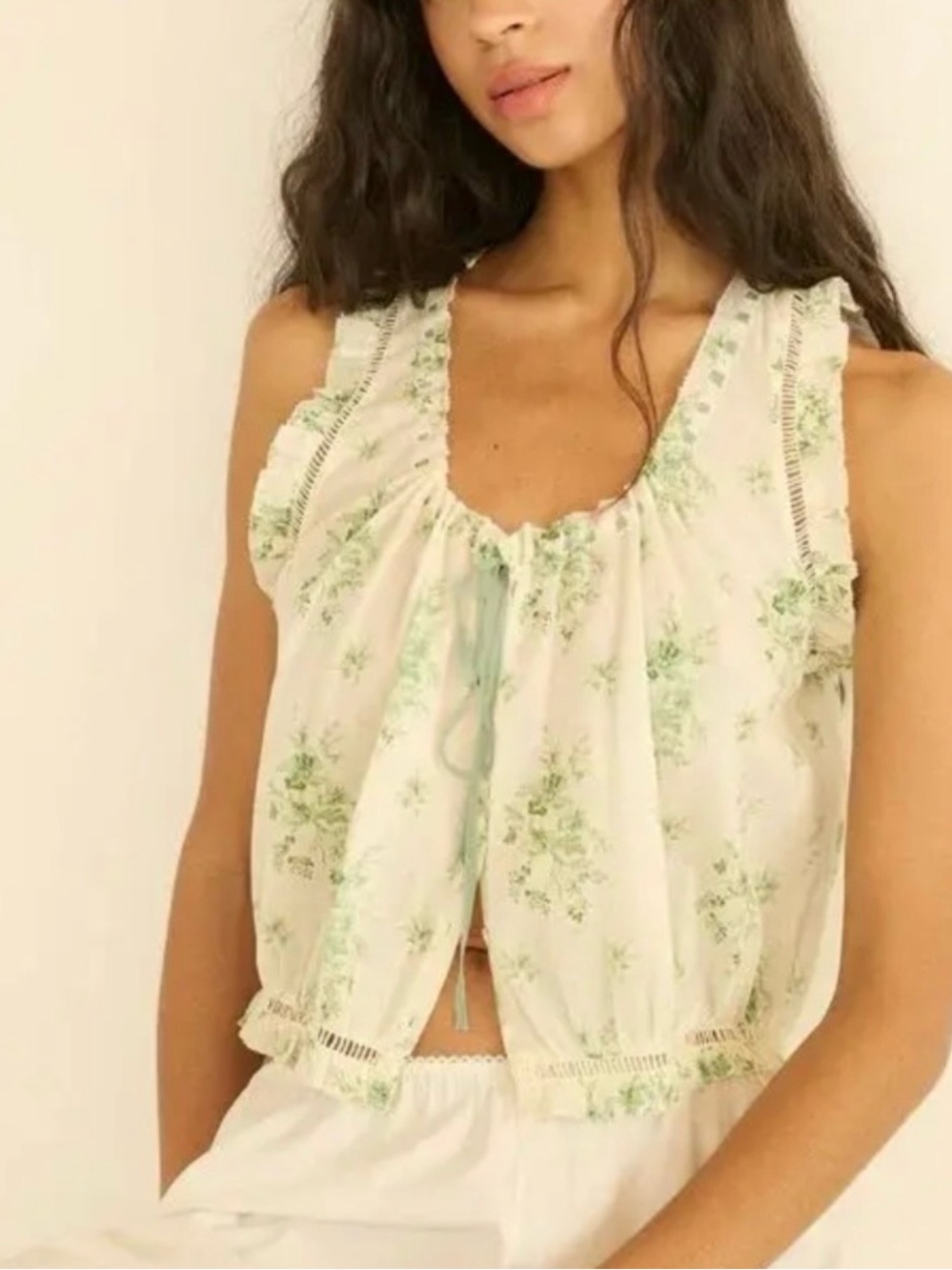 Doen Traveler Top Blouse in Vert Petit Bouquet De Chamonix Sz S